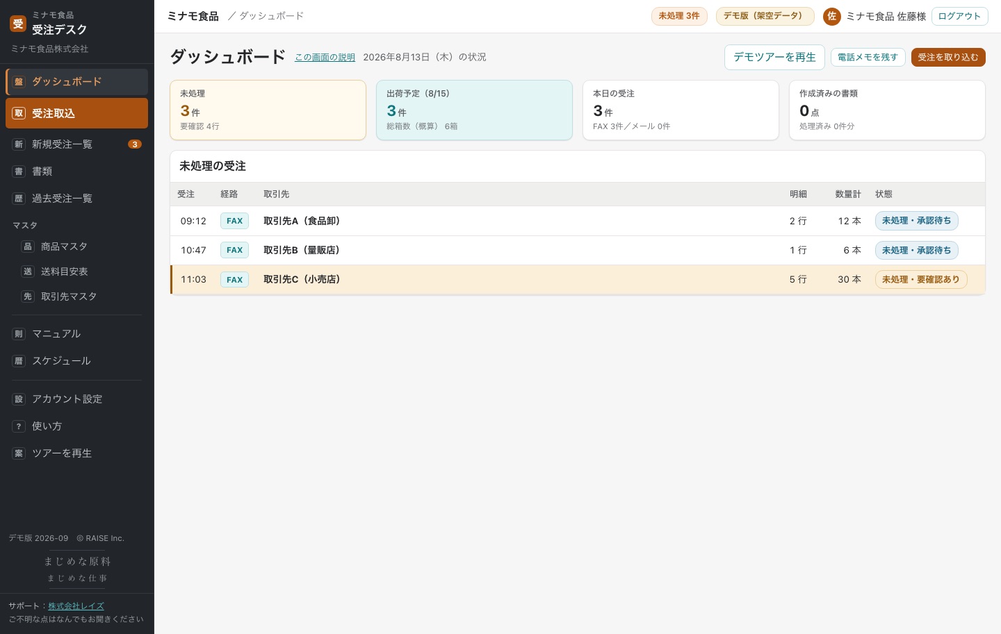 注文をまとめた一覧